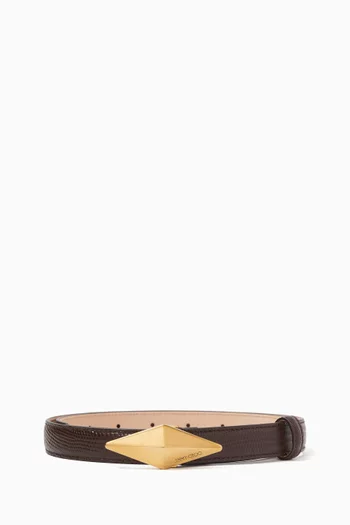 Diamond Clasp Belt in Lizard-print Leather