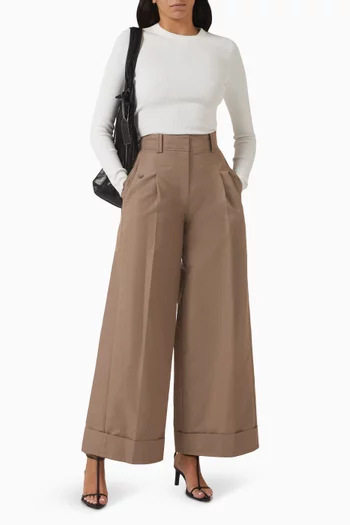 Pleated Wide-leg Pants in Cotton-blend
