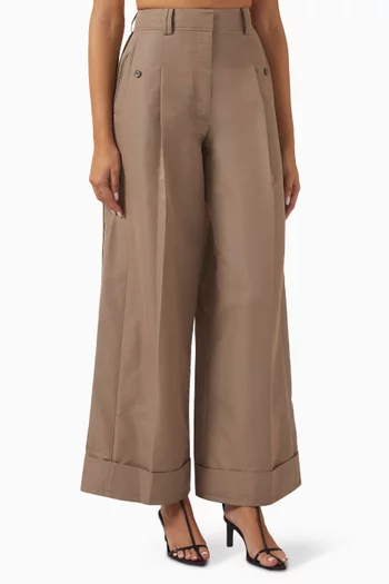 Pleated Wide-leg Pants in Cotton-blend