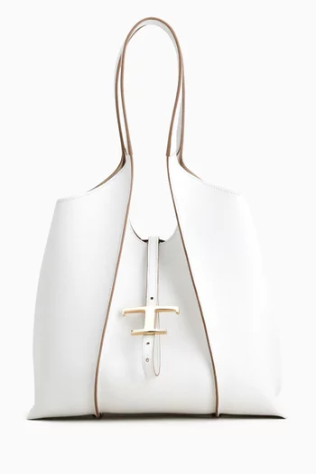 Small T Timeless Shopping Shoulder Bag in Leather