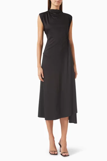 Asymmetric Draped Midi Dress