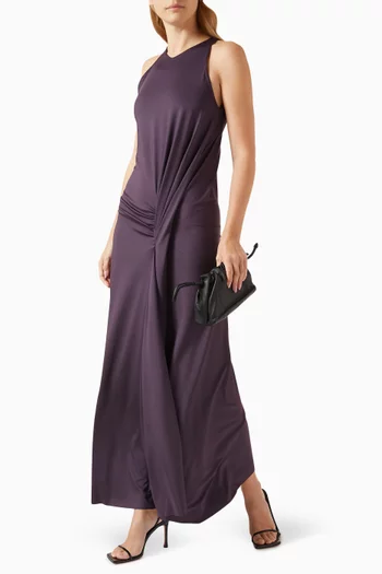 Gathered Drape-front Maxi Dress in Jersey