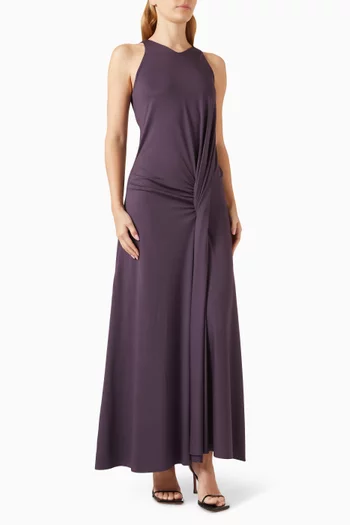 Gathered Drape-front Maxi Dress in Jersey
