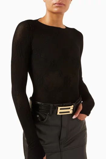 Regular Frame Belt in Croc-embossed Leather