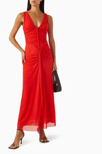 Tillie Ruched Maxi Dress in Mesh