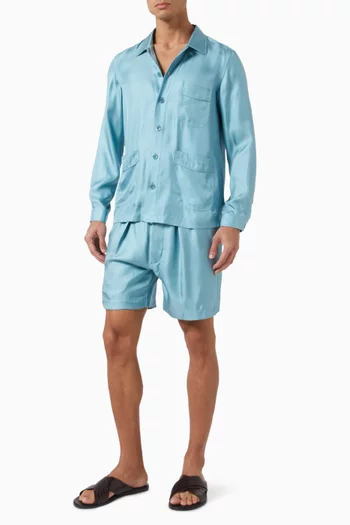 Pleated Shorts in Silk Twill
