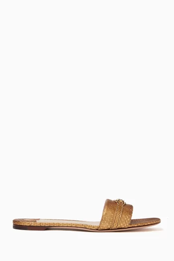 Whitney Slide Sandals in Snakeskin-embossed Leather