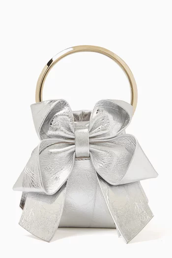 Micro Bon Bon Bow Bucket Bag in Metallic Nappa