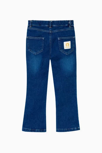 Logo Embroidered Denim Trousers in Cotton