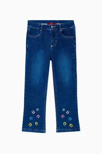 Logo Embroidered Denim Trousers in Cotton
