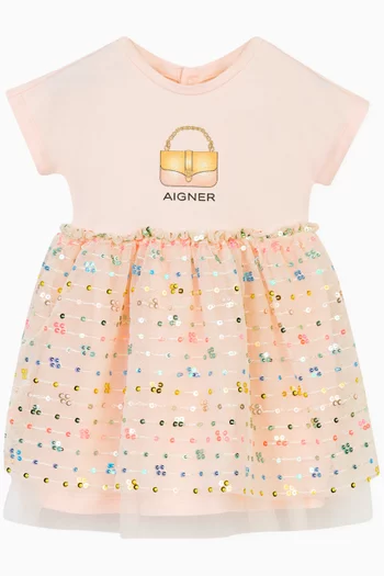 T-shirt Dress in Cotton, Tulle & Sequins
