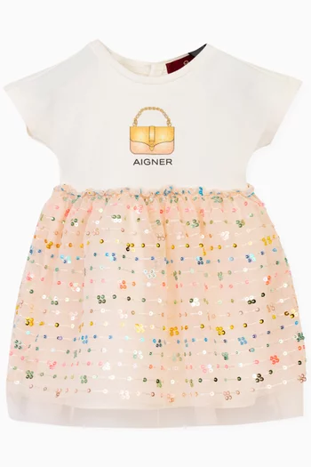 T-shirt Dress in Cotton, Tulle & Sequins