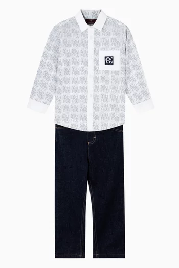 Logo Print Denim Trousers in Cotton
