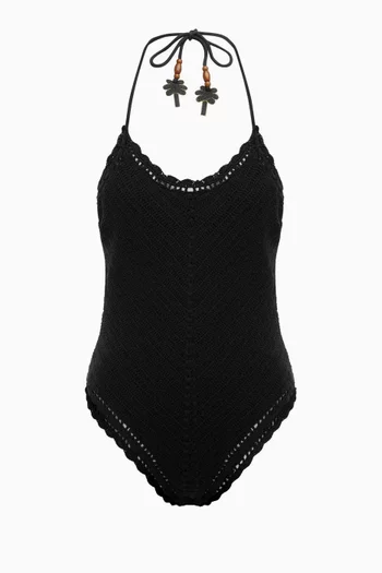 The Crochet Halter One-piece Swimsuit