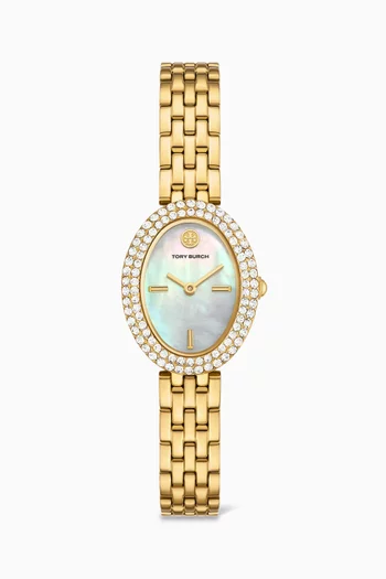 Oval Stainless Quartz Watch, 22 x 28mm