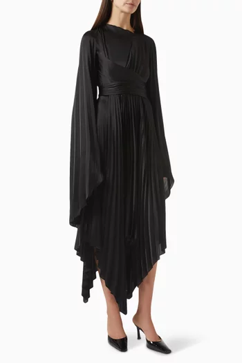Wrap Pleated Midi Dress
