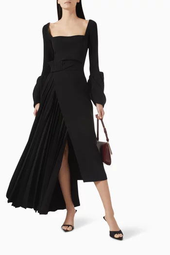 Pleated-insert Midi Skirt