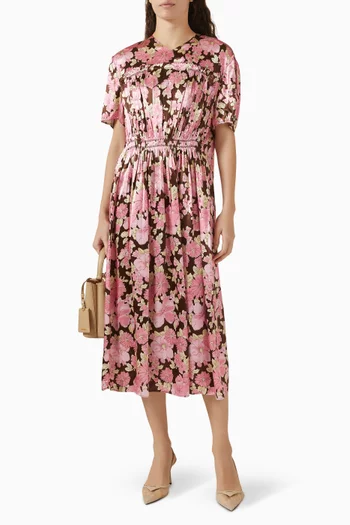 Floral-print Midi Dress in Satin