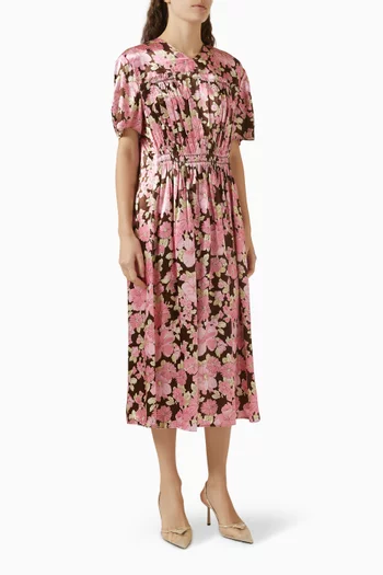 Floral-print Midi Dress in Satin