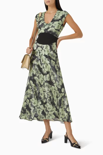 Printed U-neck Midi Dress in Viscose