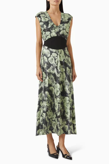 Printed U-neck Midi Dress in Viscose