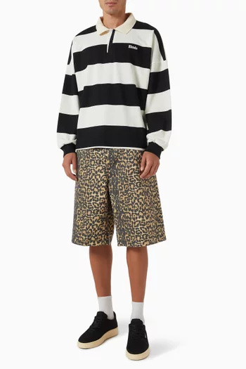 Leopard-print Traxedo Baggy Shorts in Cotton-denim