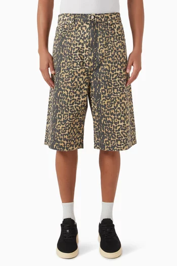 Leopard-print Traxedo Baggy Shorts in Cotton-denim