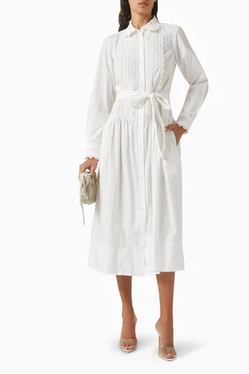 Ariane Belted Midi Dress in Cotton Poplin