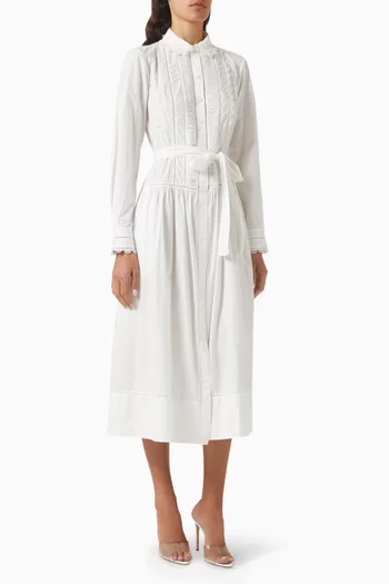 Ariane Belted Midi Dress in Cotton Poplin