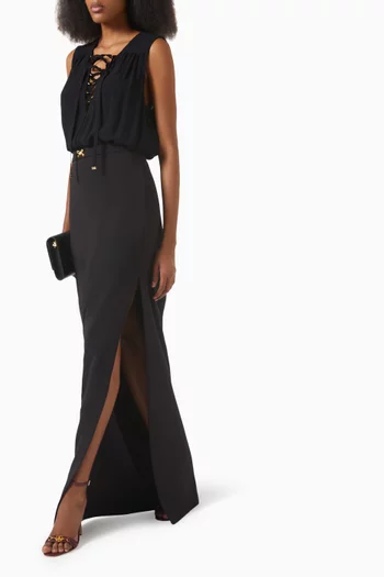 Lace-up Maxi Dress in Crepe
