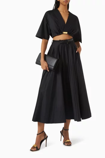Belted Midi Skirt in Satin