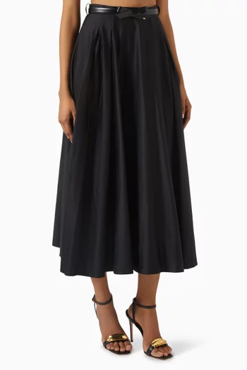 Belted Midi Skirt in Satin