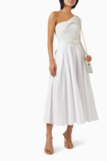 Belted Midi Skirt in Satin