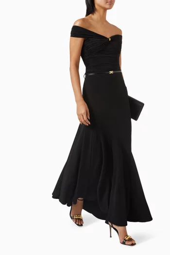 Asymmetrical Belted Maxi Skirt in Crepe