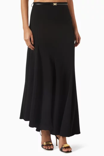 Asymmetrical Belted Maxi Skirt in Crepe