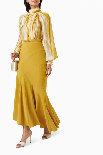 Asymmetrical Belted Maxi Skirt in Crepe