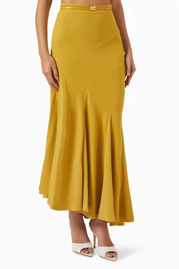 Asymmetrical Belted Maxi Skirt in Crepe