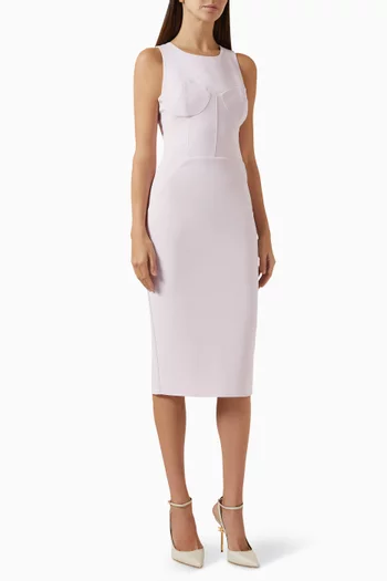 Contrast Piping Midi Dress in Crepe