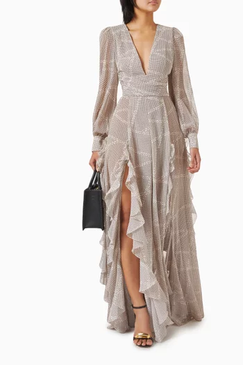 Polka-dot Print Maxi Dress in Georgette