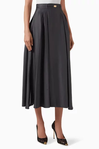 Belted Circle Midi Skirt in Satin