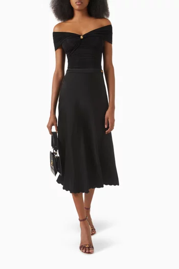 Embroidered Scallop Skirt in Satin