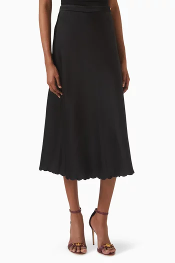 Embroidered Scallop Skirt in Satin