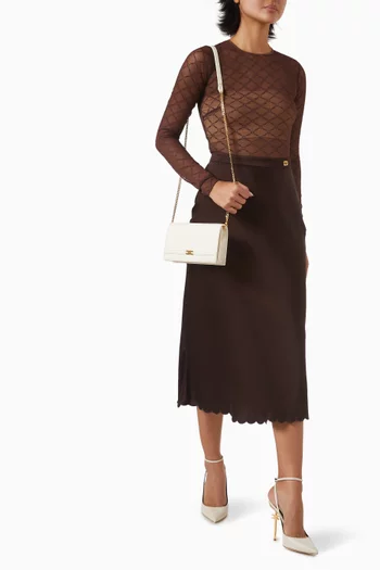Embroidered Scallop Skirt in Satin