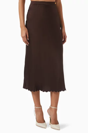 Embroidered Scallop Skirt in Satin