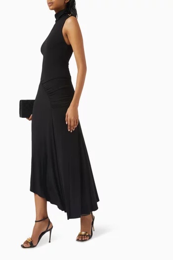 Asymmetrical Midi Dress in Crêpe Jersey