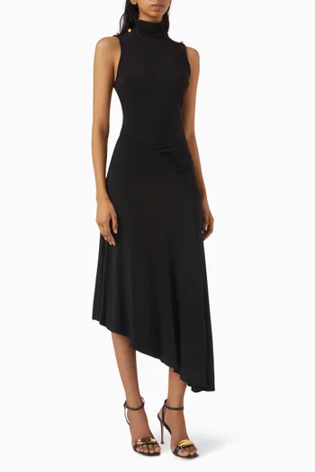 Asymmetrical Midi Dress in Crêpe Jersey
