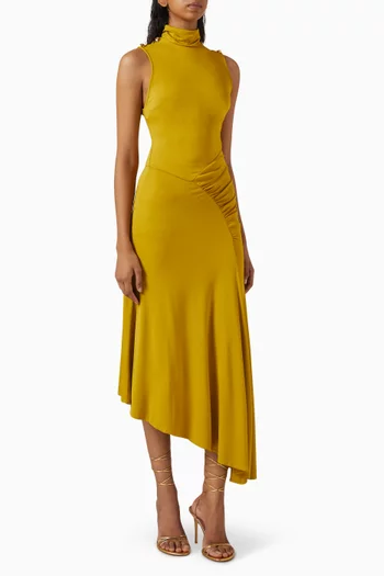 Asymmetrical Midi Dress in Crêpe Jersey