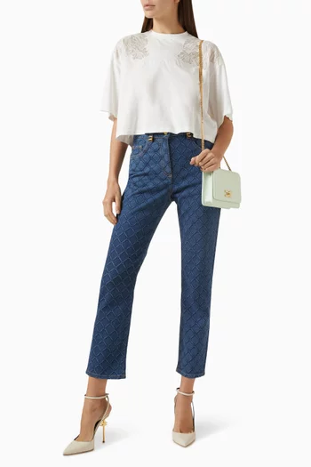 All-over Diamond Embossed Jeans in Denim
