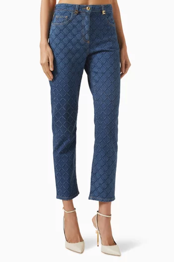 All-over Diamond Embossed Jeans in Denim