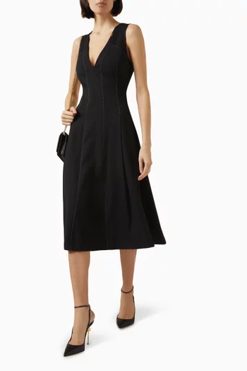 Contrast Topstitching Dress in Wool